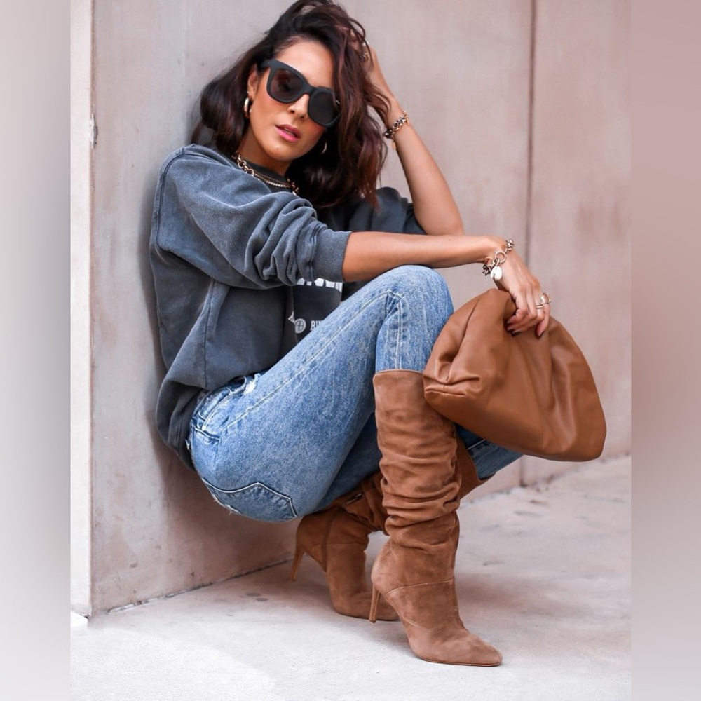 VINCE CAMUTO Armonda Slouch Boots in Taupe Suede